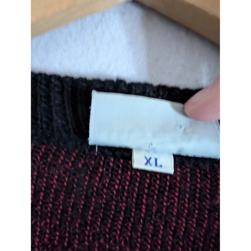 Vintage Meister Wool Sweater XL Black Red Blue Geometric Fair Isle Knit Crewneck